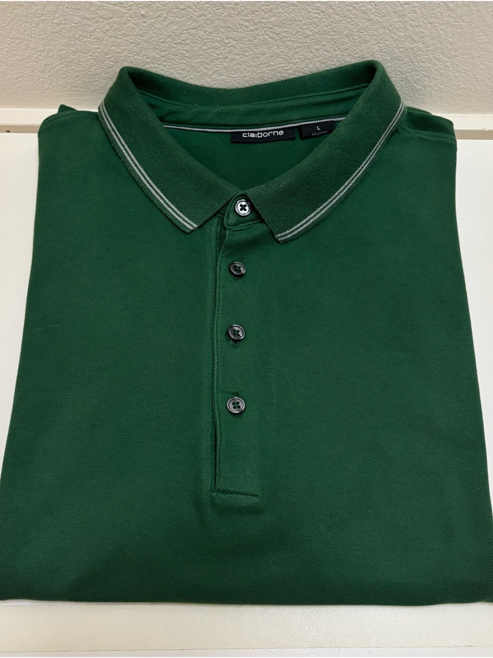 Claiborne Men's Forest Green Polo with Contrast Collar Trim
